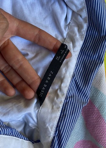 Zara Mavi Düğmeli Uzun Kollu Kadın Gömlek