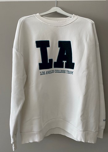 Beyaz Baskılı Pamuklu Sweatshirt