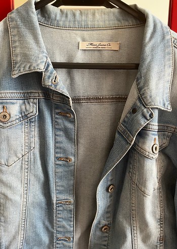 m Beden Düğmeli Mavi Kadın Denim Ceket