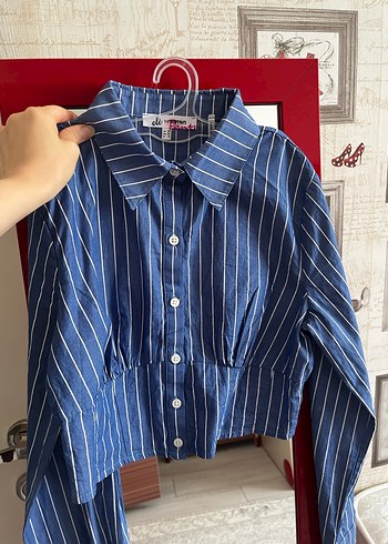 Koton Düğmeli Çizgili Denim Kadın Gömlek