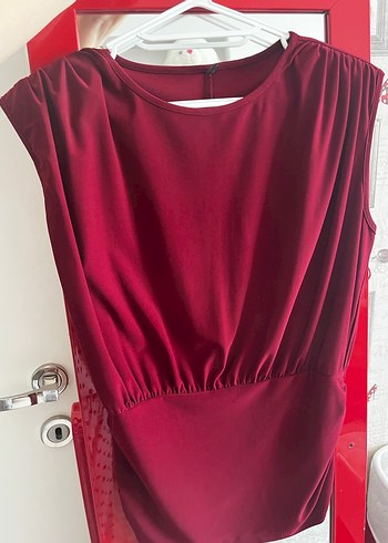 Trendyol & Milla Bordo Kolsuz Drapeli Mini Bluz