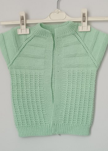 Su Yeşili El Örgüsü Kolsuz Hırka - Görsel 2