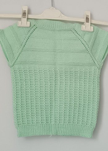 Su Yeşili El Örgüsü Kolsuz Hırka - Görsel 3