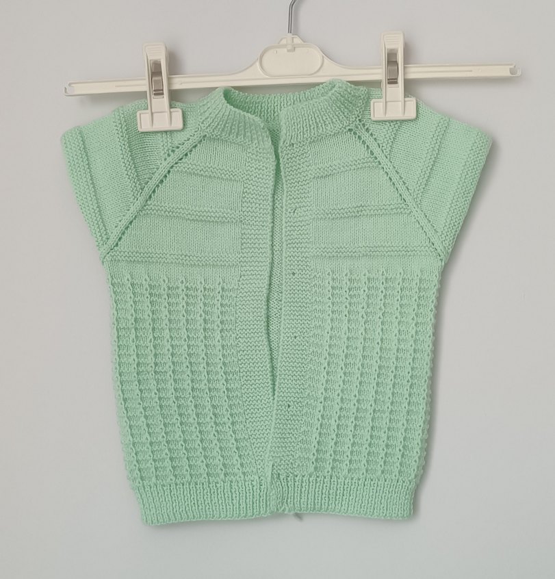 Su Yeşili El Örgüsü Kolsuz Hırka - Görsel 2