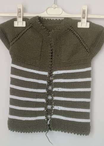 Çocuk Haki Yeşil El Örgüsü Kolsuz Hırka - Görsel 2