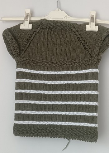 Çocuk Haki Yeşil El Örgüsü Kolsuz Hırka - Görsel 3