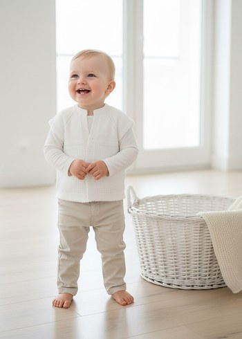 Kız Çocuk Beyaz El Örgüsü Kısa Kolu Hırka - Görsel 2