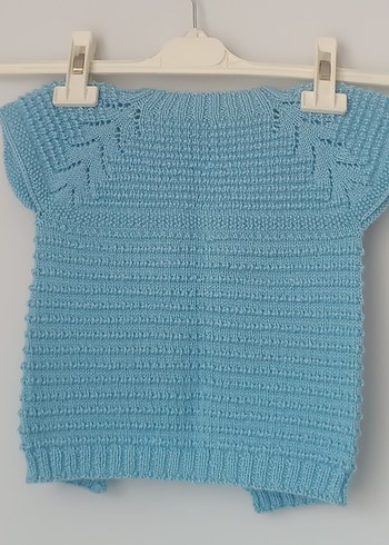 Mavi Erkek Çocuk El Örgüsü Kolsuz Hırka - Görsel 3