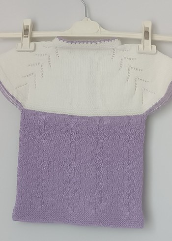 Kız Çocuk Lila Beyaz Kolsuz Örgü Hırka - Görsel 3