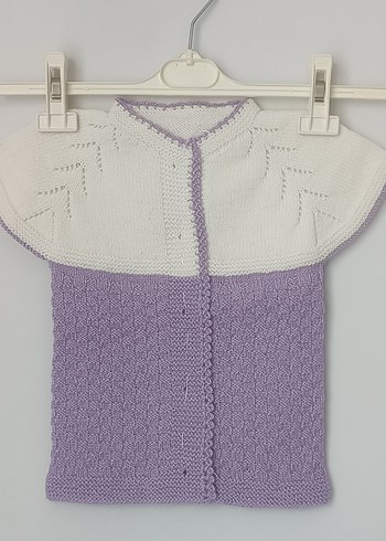 Kız Çocuk Lila Beyaz Kolsuz Örgü Hırka - Görsel 2