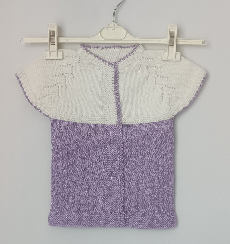 Kız Çocuk Lila Beyaz Kolsuz Örgü Hırka - Görsel 2