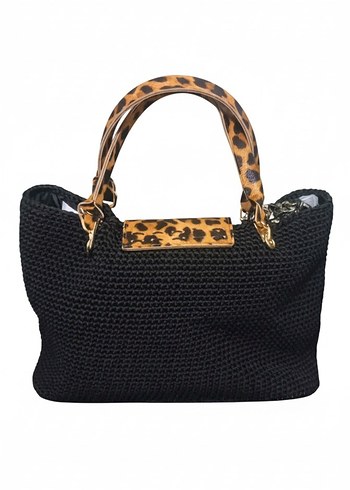 Leopar Desenli Siyah Örgü Kadın Çanta - Görsel 2