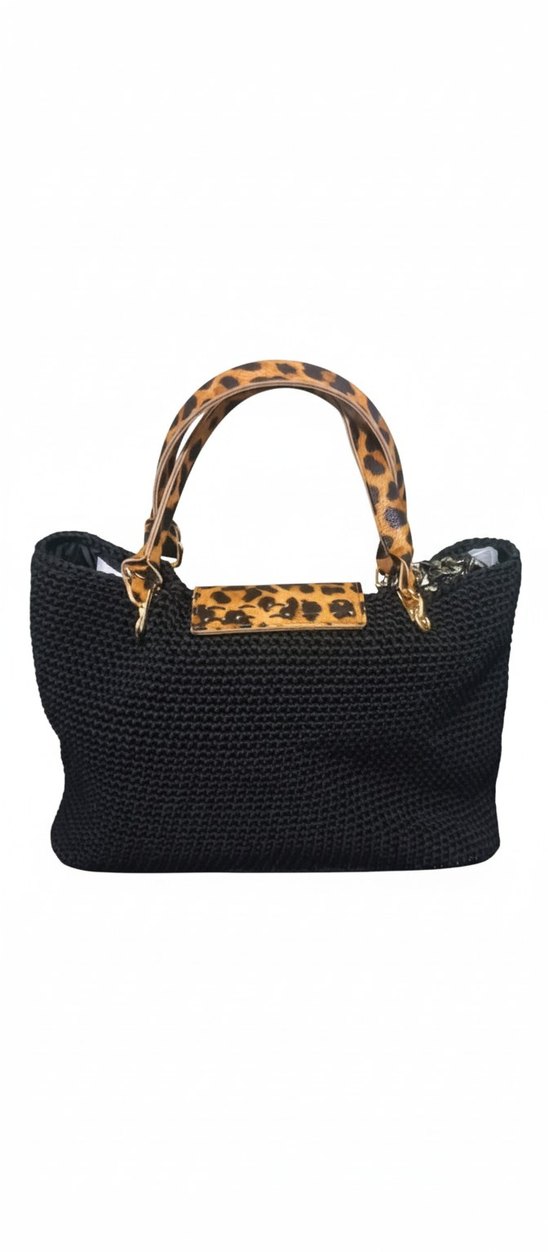 Leopar Desenli Siyah Örgü Kadın Çanta - Görsel 2