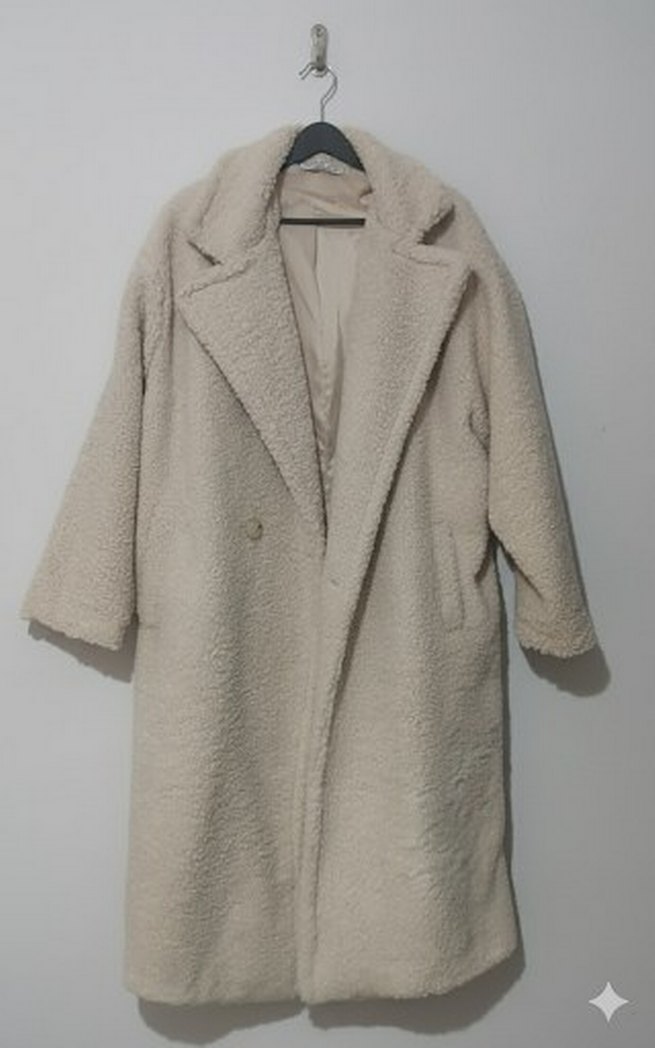 Krem Peluş Kadın Kaban - Görsel 3