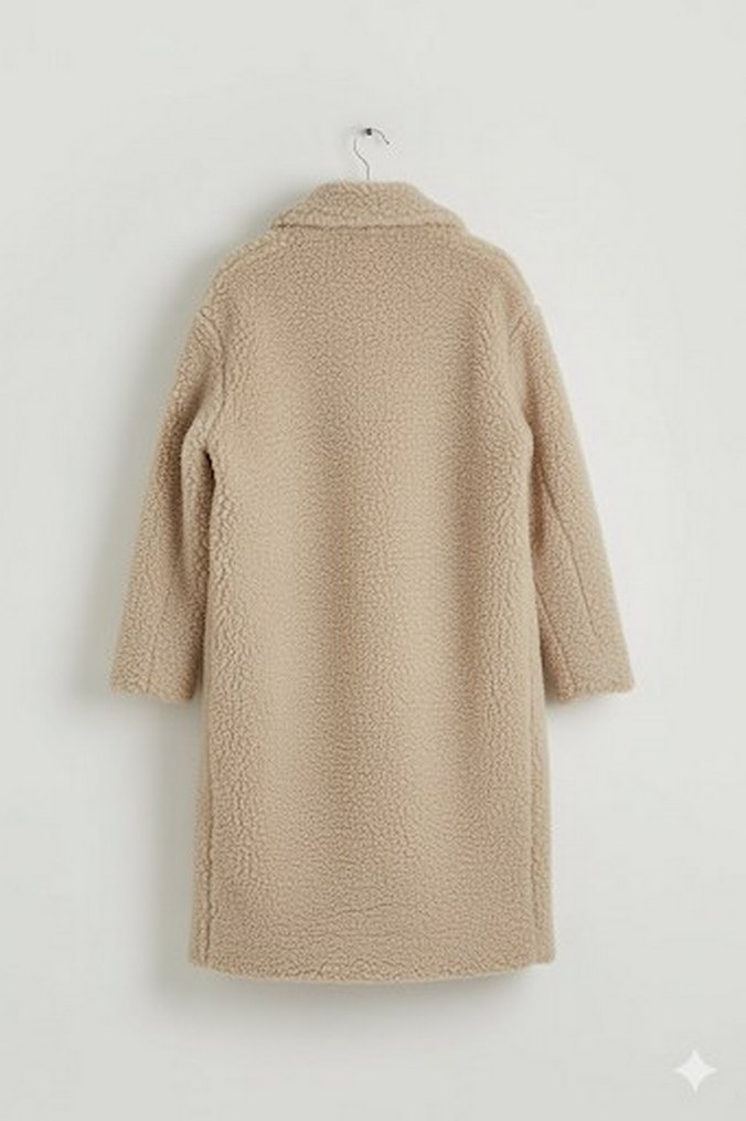 Krem Peluş Kadın Kaban - Görsel 4