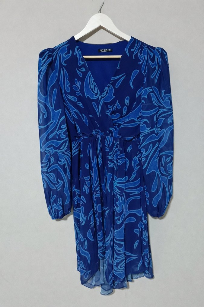 Parlament Mavisi Desenli Elbise - Görsel 2