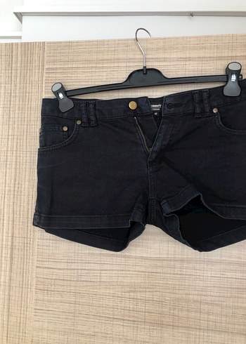 Diğer Düğmeli Siyah Mini Kot Şort