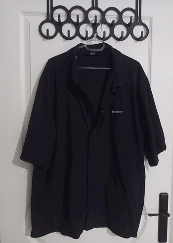 Mavi Siyah Oversize Kisa Kollu Gomlek