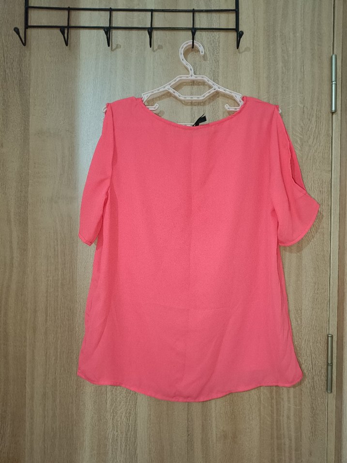 Pembe Kısa Kollu Salaş Bluz - Görsel 2