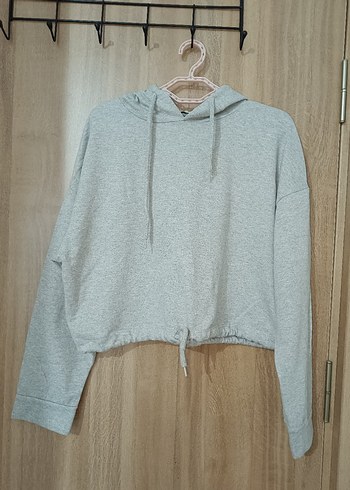 Gri Kapüşonlu Kadın Sweatshirt