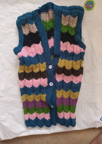 Renkli Desenli Kız Triko Hırka - Görsel 2