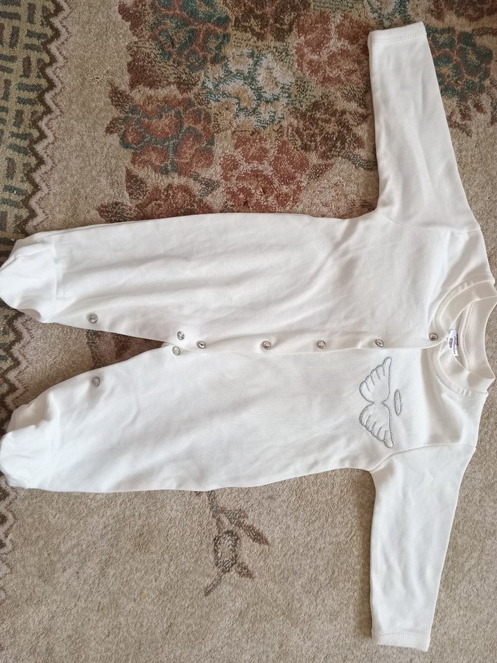 Bebek Beyaz Uzun Kollu Triko Tulum - Görsel 2