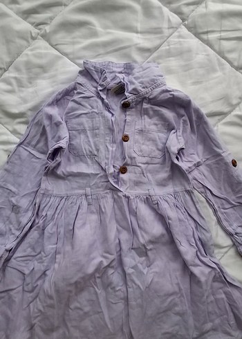 Lila Keten Düğmeli Uzun Kollu Kız Elbisesi - Görsel 2