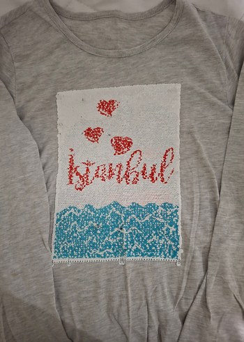 Kız Çocuk gri pul payetli tişört - Görsel 2