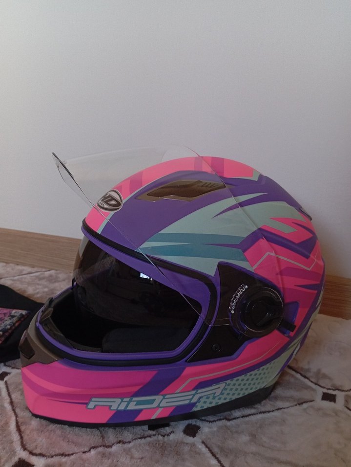 bayan Renkli Baskılı Pembe  Kask - Görsel 4