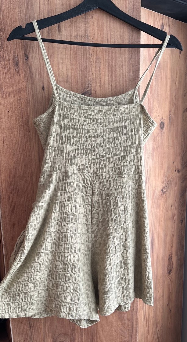 Bej Midi Keten Askılı Drapeli tulum - Görsel 3