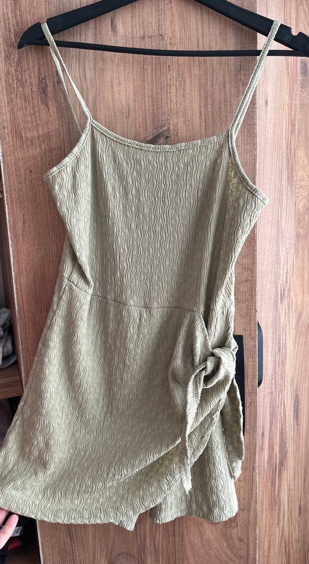 Bej Midi Keten Askılı Drapeli tulum - Görsel 2