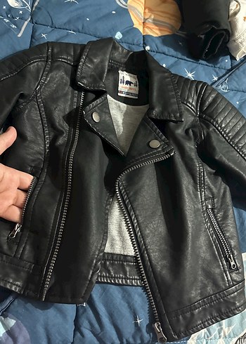 18-24 Ay Beden siyah Renk Erkek Çocuk Siyah Deri Biker Ceket