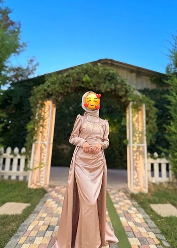 Camel Renkli Uzun Kol Drapeli Henna Elbise