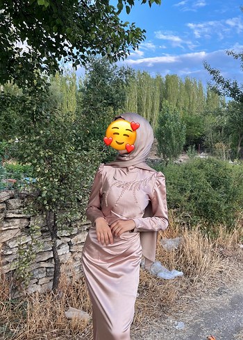 Abiye Camel Renkli Uzun Kol Drapeli Henna Elbise