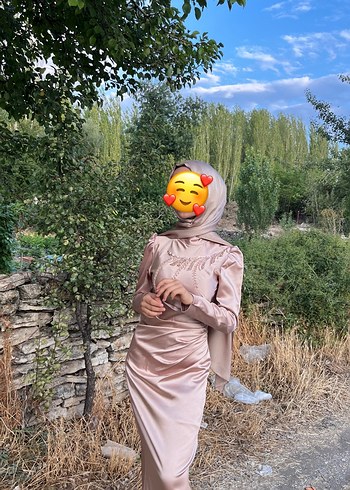 Camel Renkli Uzun Kol Drapeli Henna Elbise