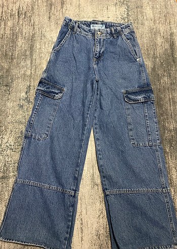 Geniş Kesim arkadan kemerli kot pantolon baggy