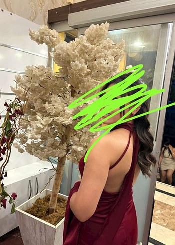 Bordo Drapeli Straplez Uzun Abiye Elbise - Görsel 2