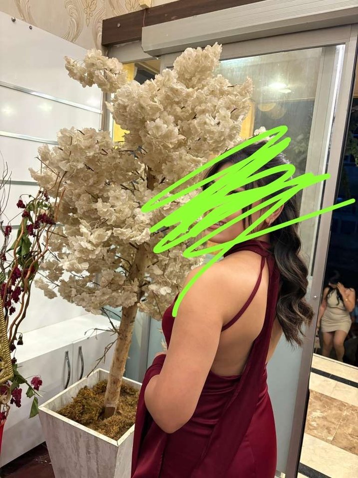 Bordo Drapeli Straplez Uzun Abiye Elbise - Görsel 2