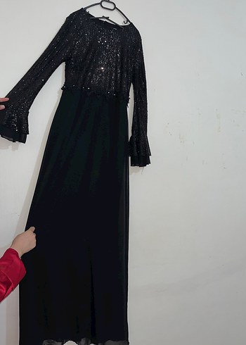 40 Beden siyah Renk Uzun Kollu Siyah Gotik Abiye Elbise