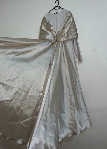 Beyaz Uzun Drapeli Kadın Gelinlik.  Nikahlık nişanlık   Düğünlük - Görsel 4