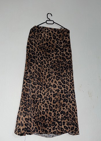 Drapeli Leopar Desenli Uzun Etek