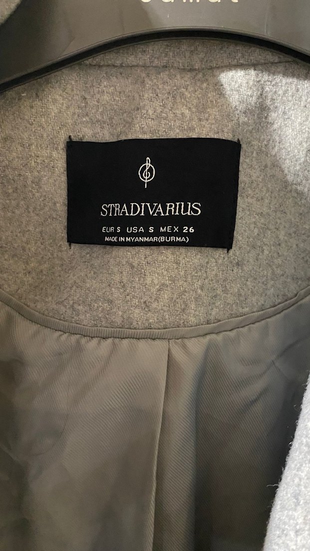 Stradivarius Gri Çift Düğmeli Kaban - Görsel 2