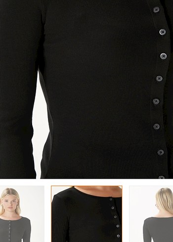 Düğmeli Siyah Kadın Bluz - Görsel 4