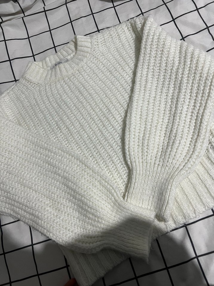 Kadın Beyaz Örgü Bisiklet Yaka Kazak - Görsel 2