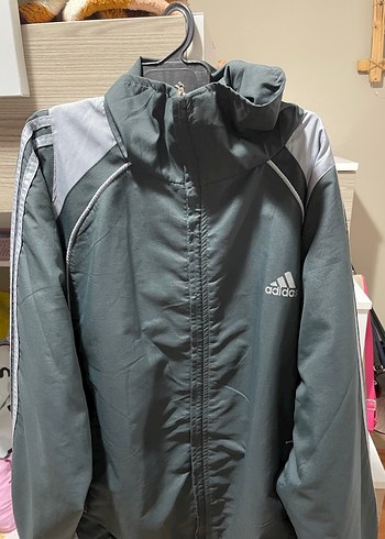 s Beden gri Renk Adidas Gri Fermuarlı Spor Mont