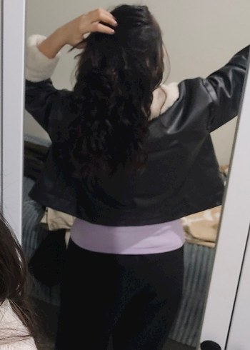 Kürk Detaylı Siyah Deri Kadın Ceket - Görsel 3