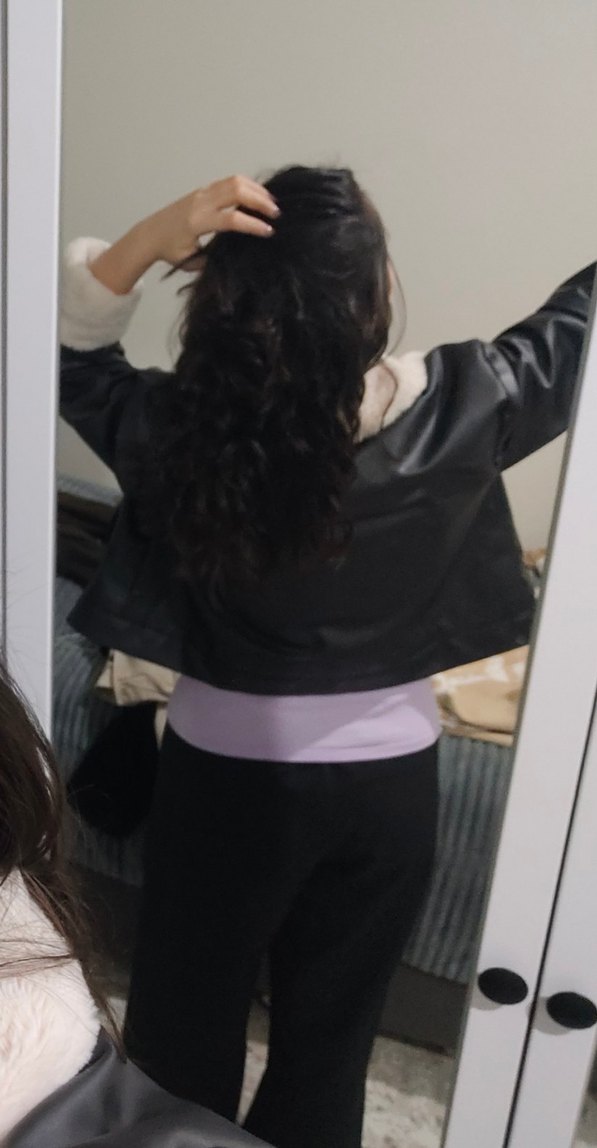 Kürk Detaylı Siyah Deri Kadın Ceket - Görsel 3