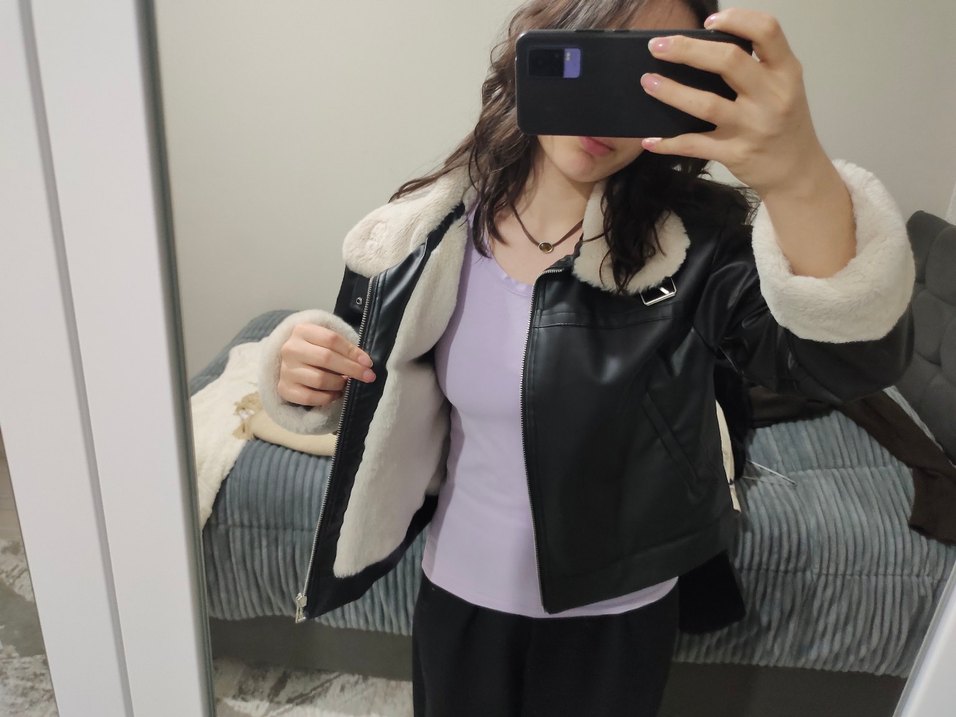 Kürk Detaylı Siyah Deri Kadın Ceket - Görsel 2