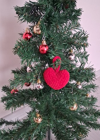Örgü Kalp yılbaşı ağaç süsü - Görsel 7