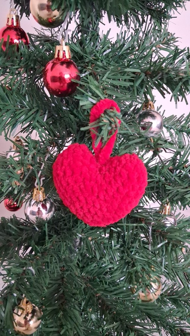 Örgü Kalp yılbaşı ağaç süsü - Görsel 5